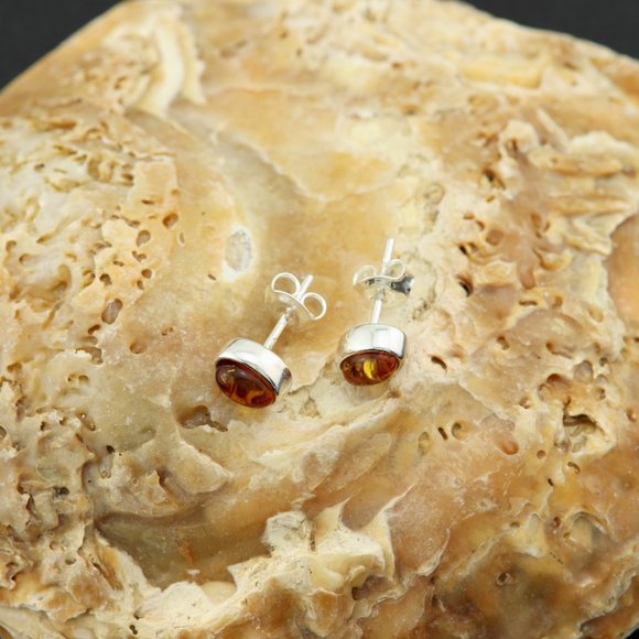 Sterling silver earrings with natural Baltic amber, amber stud earrings, studs - Picture 14 of 15